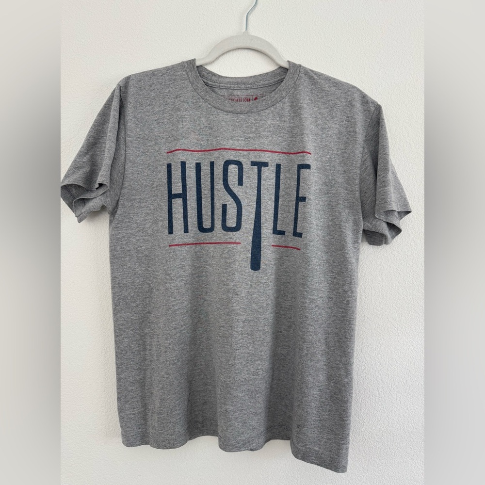 Vintage Baseballism "HUSTLE" shirt for baseball fans. Size Youth XL